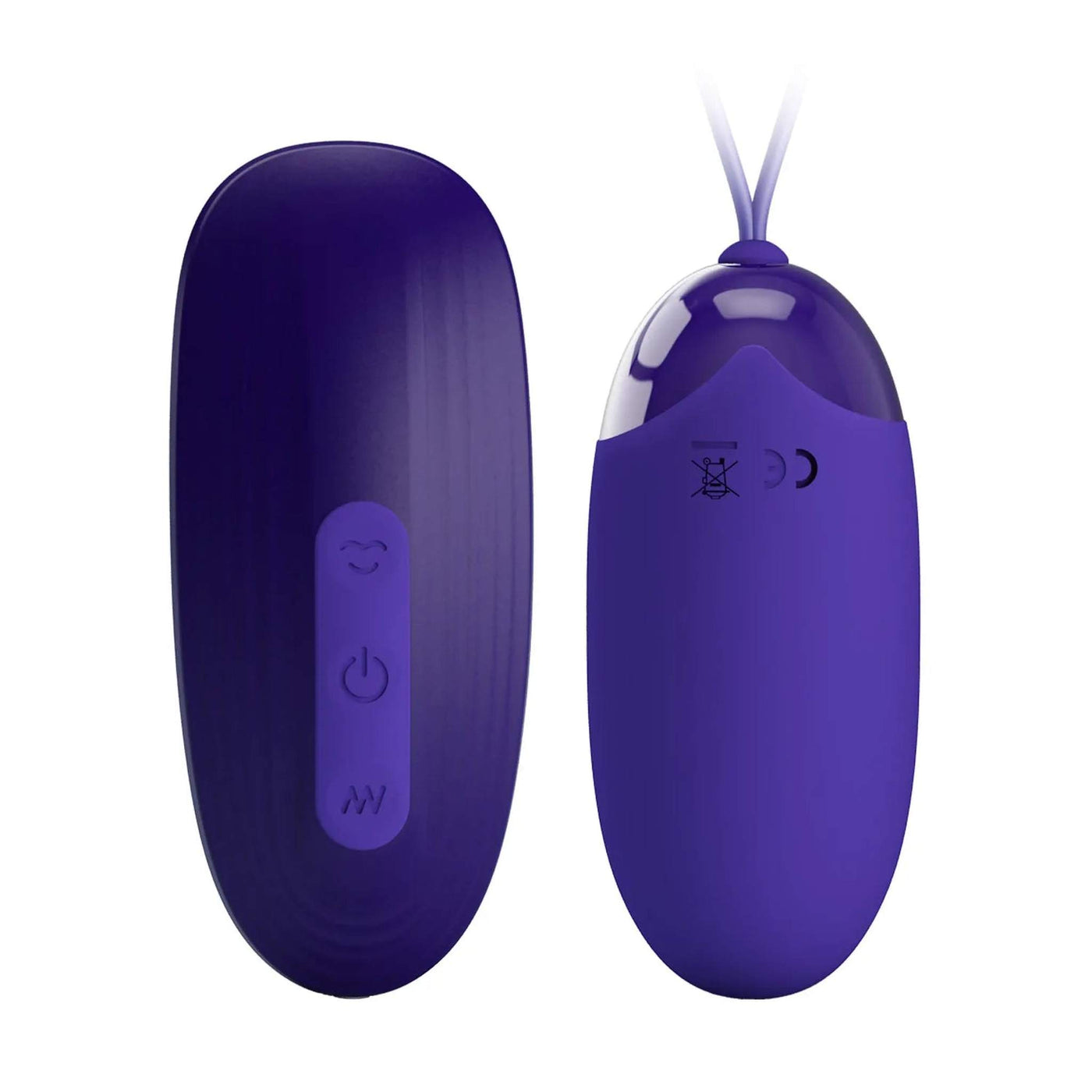 Telecomando ovale e ovulo vibrante viola in silicone con cordino per fissaggio