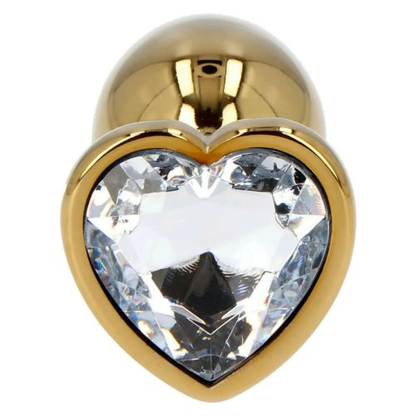 Plug anale cuore in metallo dorato con diamante Swarovski frontale dettagliata