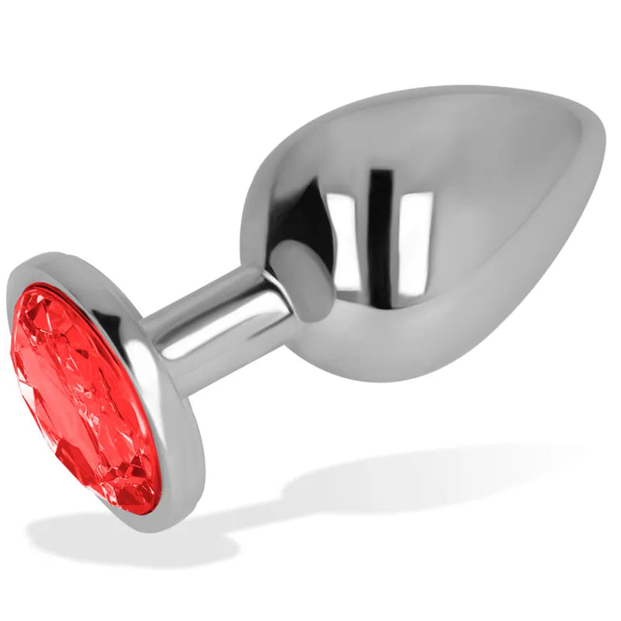 Metal Anal Plug with Round Diamond at the Base - Size S, Red Diamond