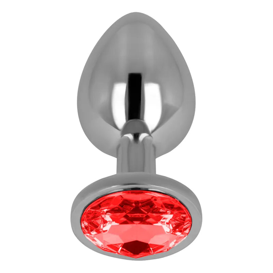 Metal Anal Plug with Round Diamond at the Base - Size S, Red Diamond