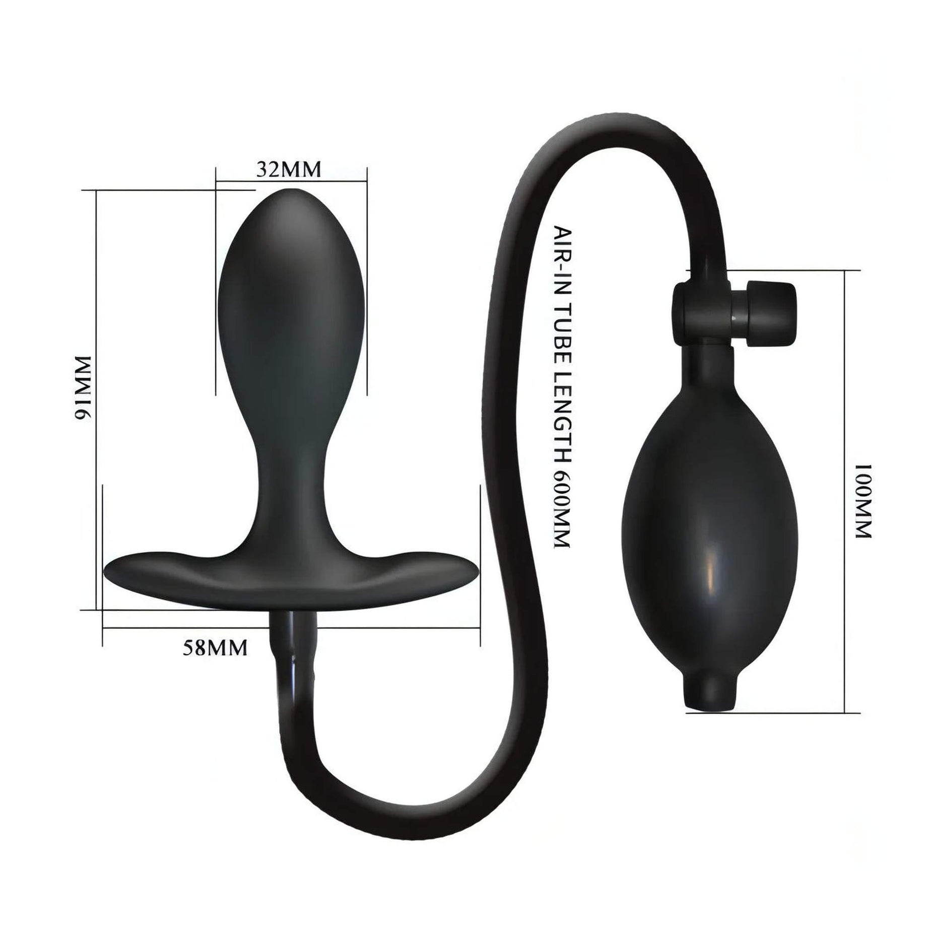 Plug Anale Gonfiabile in Silicone Medicale - Nero, 9 cm