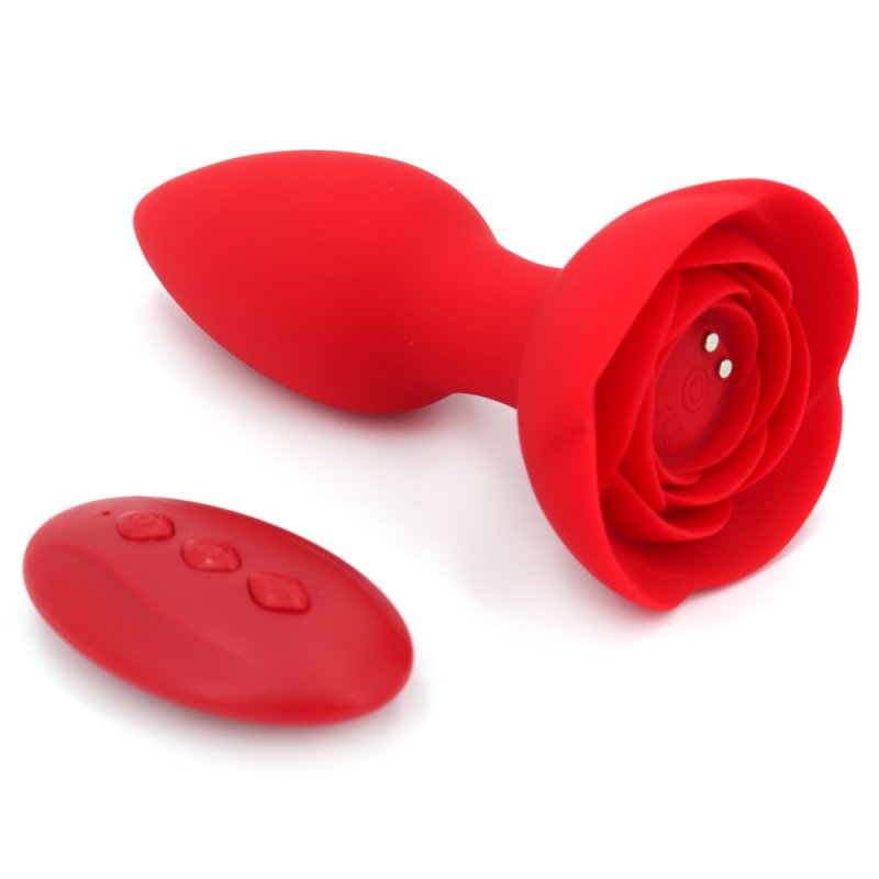 Plug Anale In Silicone Con Rosa e Telecomando Wireless - 100% Anallergico, Ricaricabile, Impermeabile