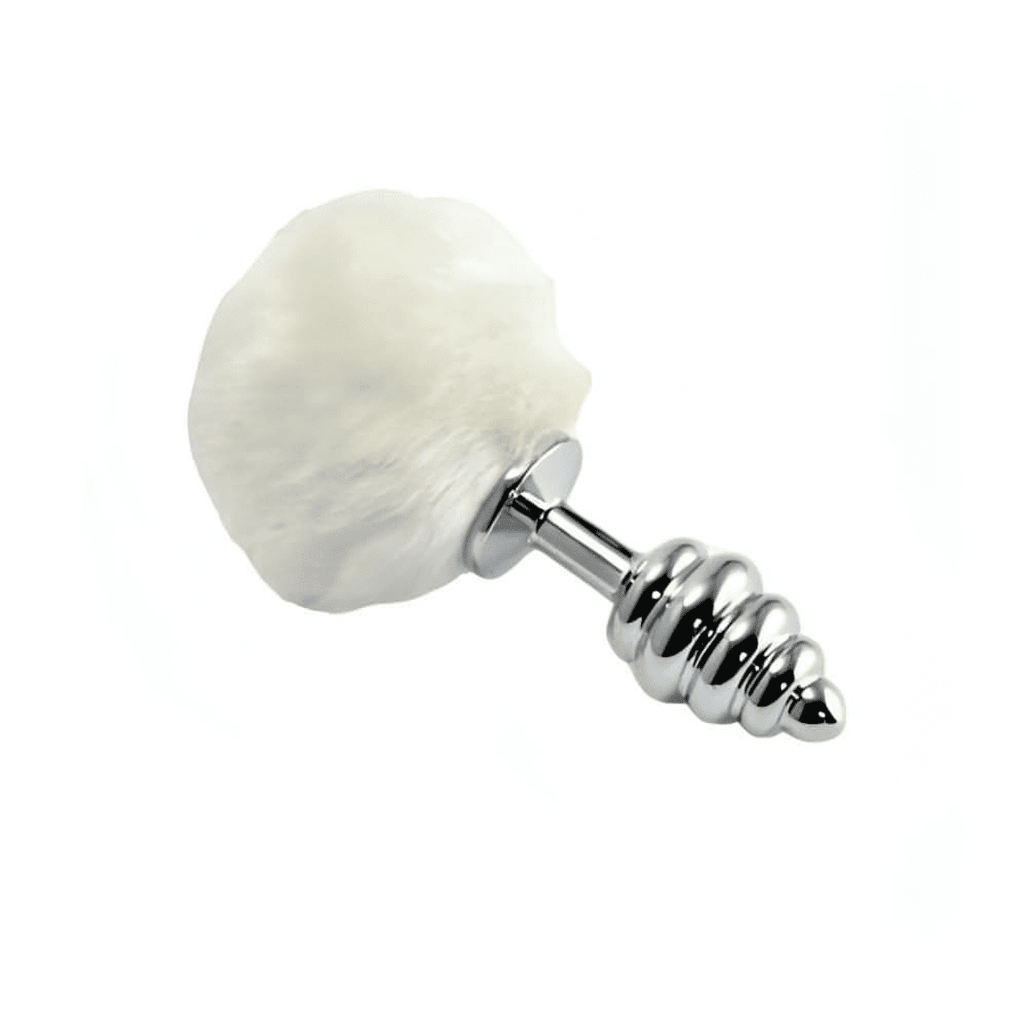 Plug Anale Spiral Argento 6cm con Pon Pon Bianco - GoEstasy