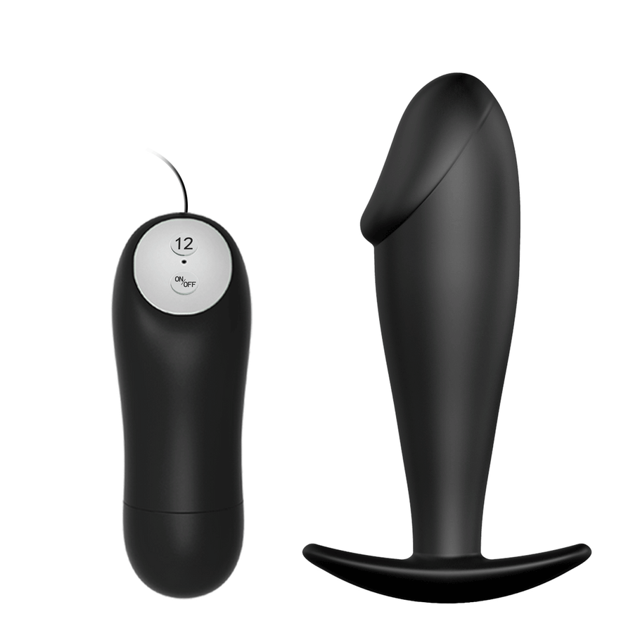 Vibrating Anal Plug Design with sculpted glans - 12 Vibration Modes, Black
