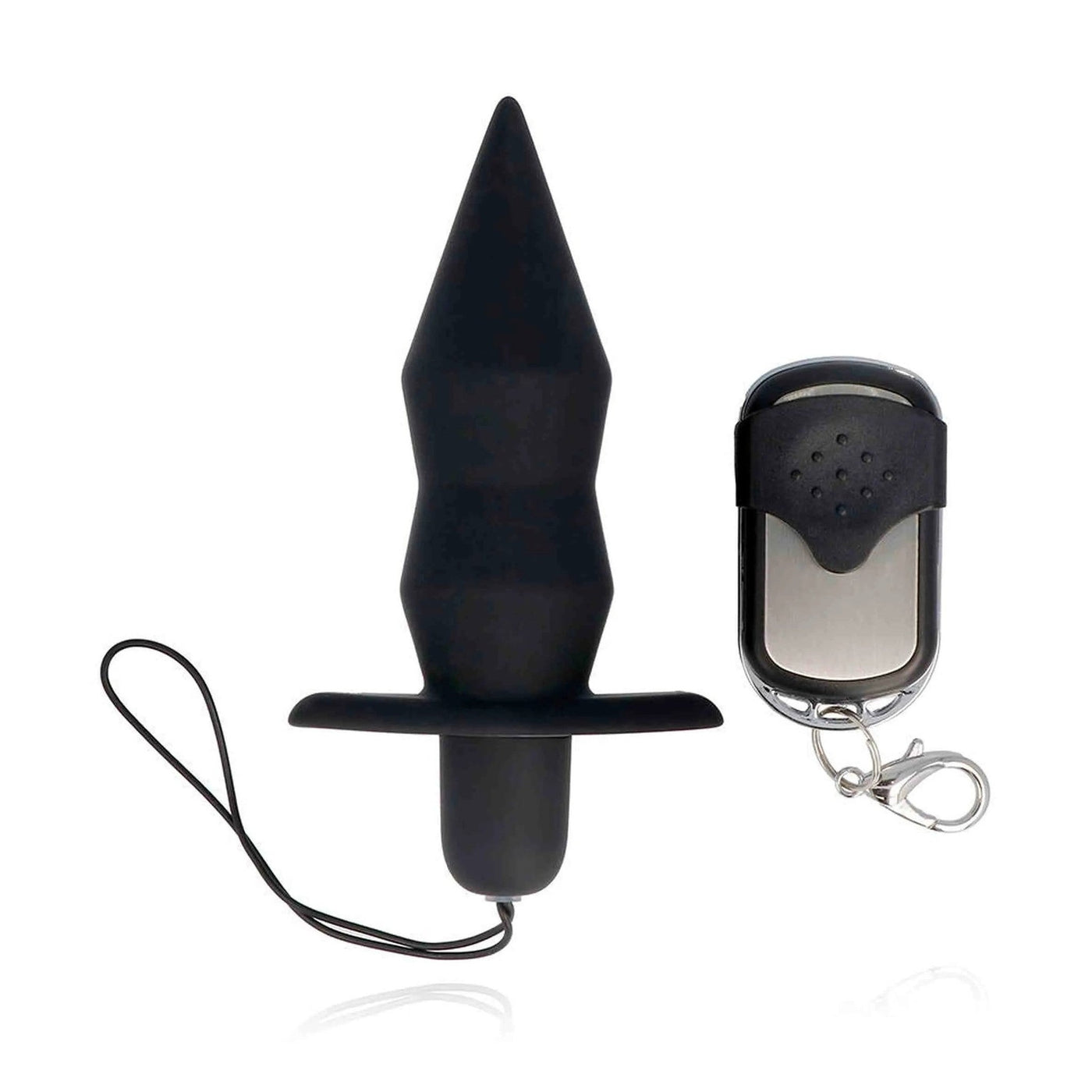 Plug Anale Wireless Nero in Silicone con base larga e telecomando metallico