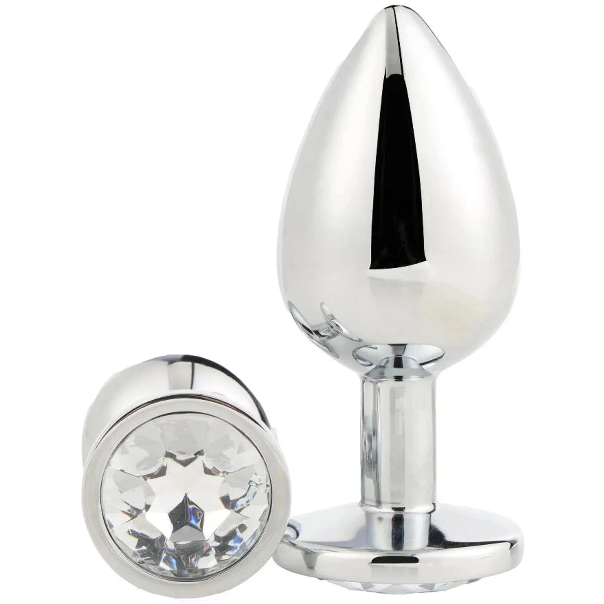 Plug Anale in Metallo Con Swarovsky Bianco - Large