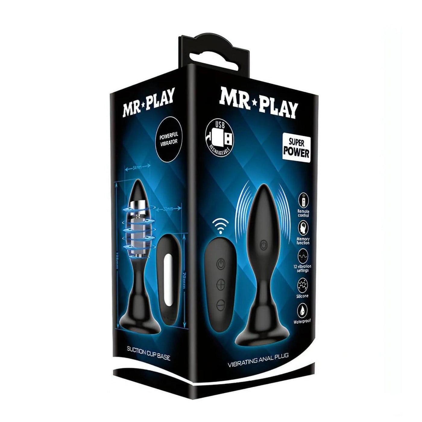 Plug anale gonfiabile e vibrante wireless con telecomando a distanza - Nero, silicone, 12 modalità di vibrazione