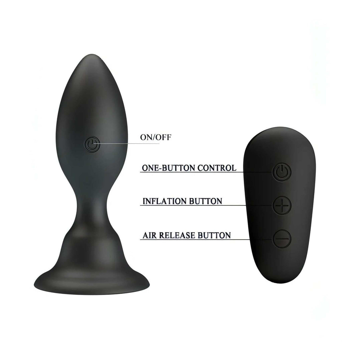 Plug anale gonfiabile e vibrante wireless con telecomando a distanza - Nero, silicone, 12 modalità di vibrazione