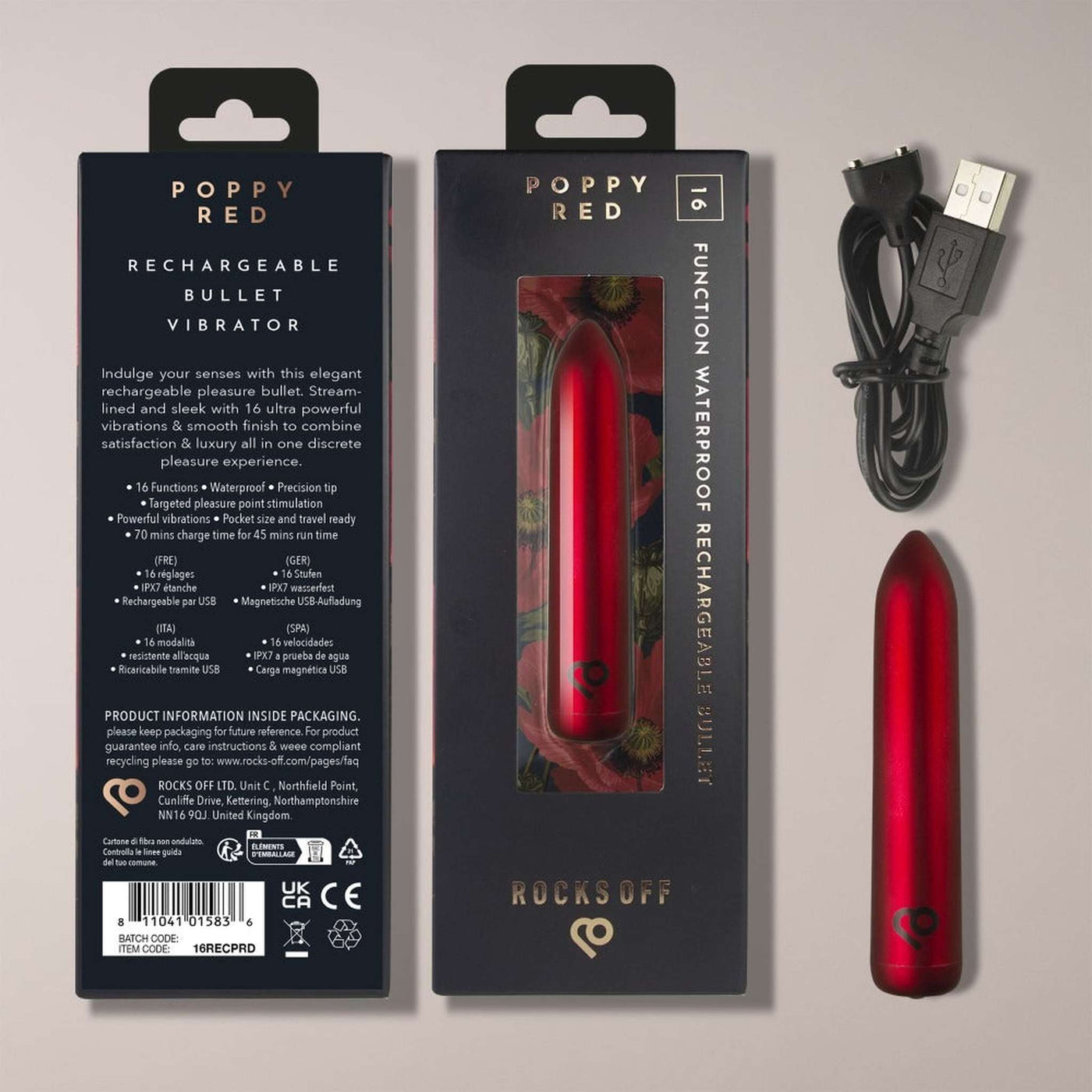 Poppy Red Bullet Vibrante Clitorideo Ricaricabile