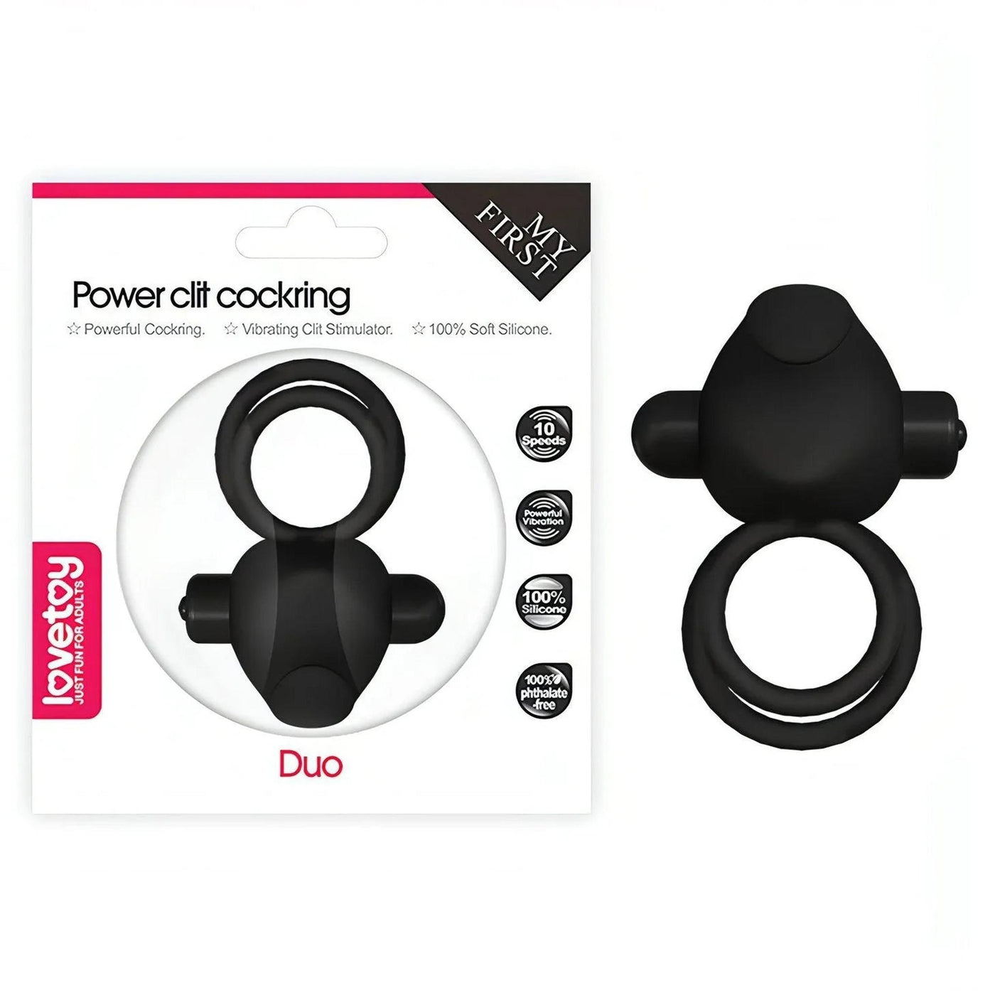 Power Clit Doppio Anello Fallico Vibrante con Stimolatore Clitorideo