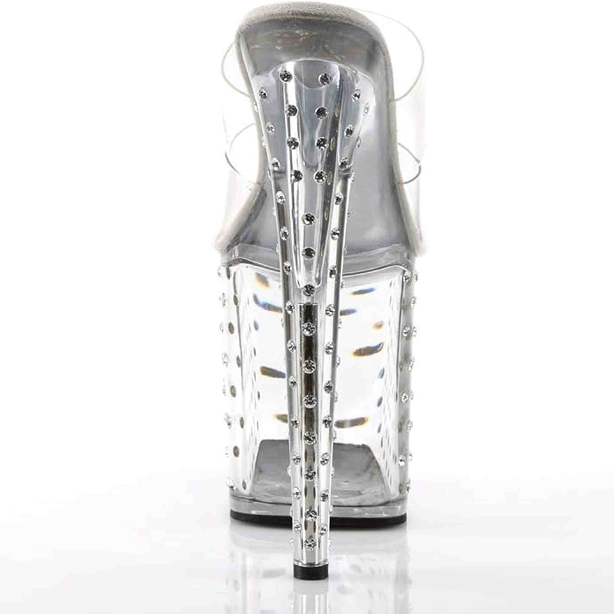 Sandalo Stardust Con Strass Plateau Trasparente Tacco 18