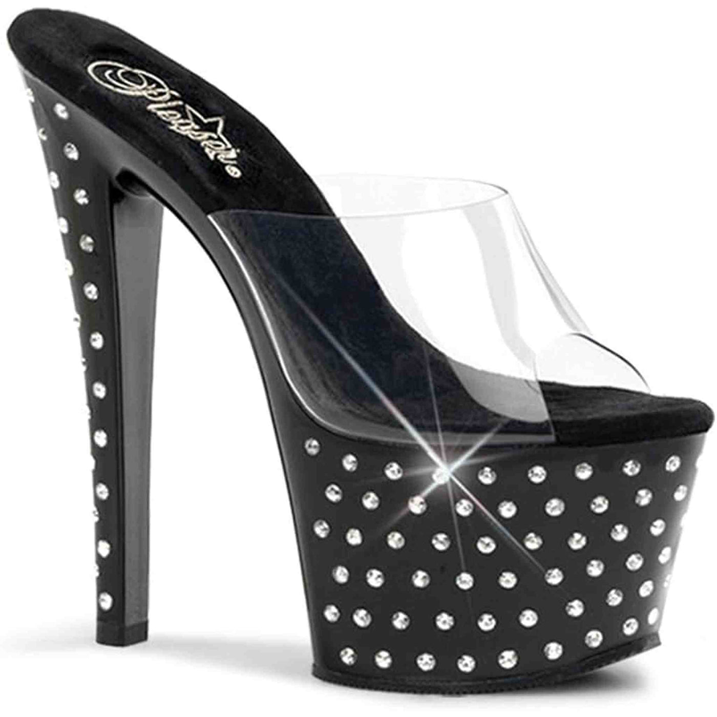Sandalo Stardust Con Strass Plateau Trasparente Tacco 18