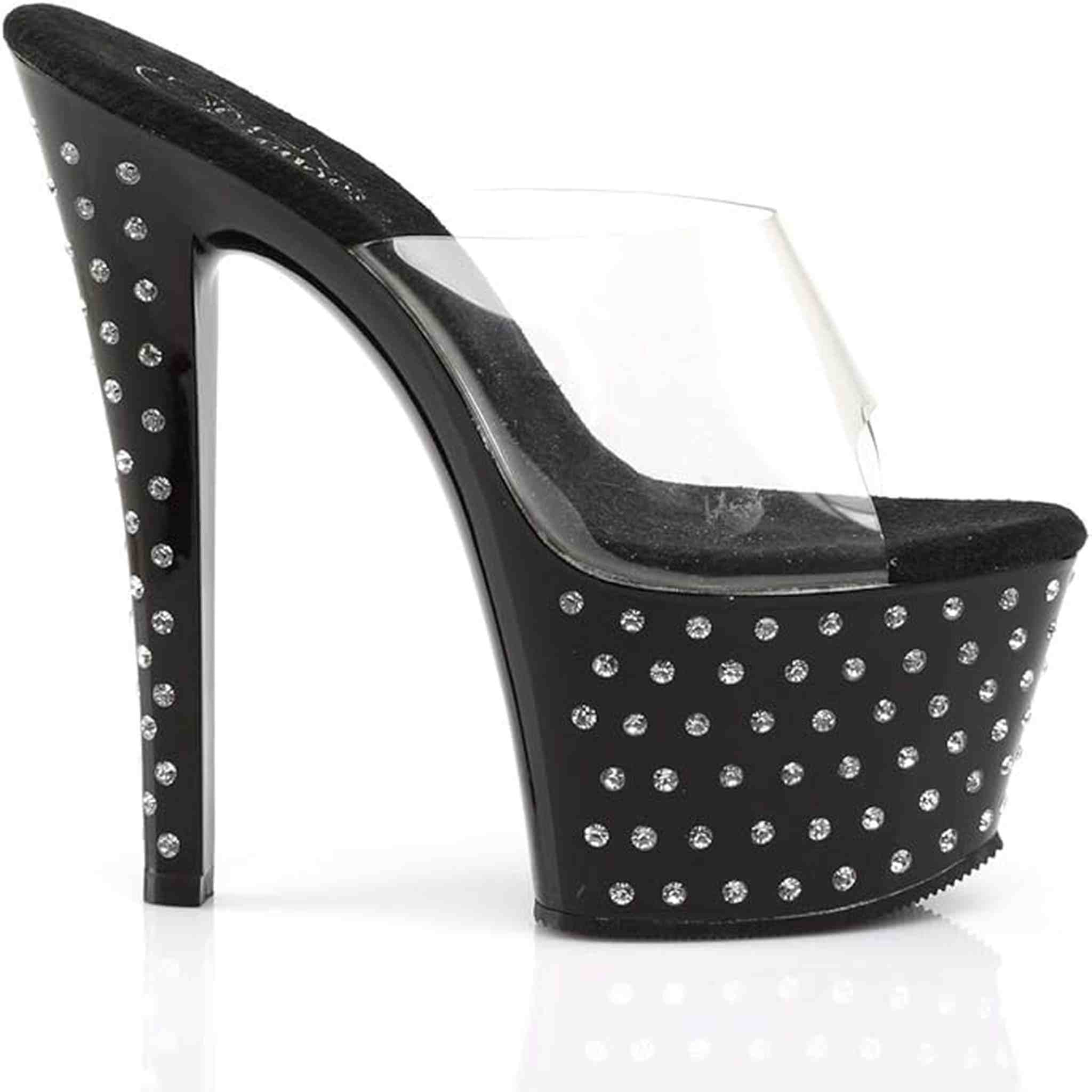 Sandalo Stardust Con Strass Plateau Trasparente Tacco 18