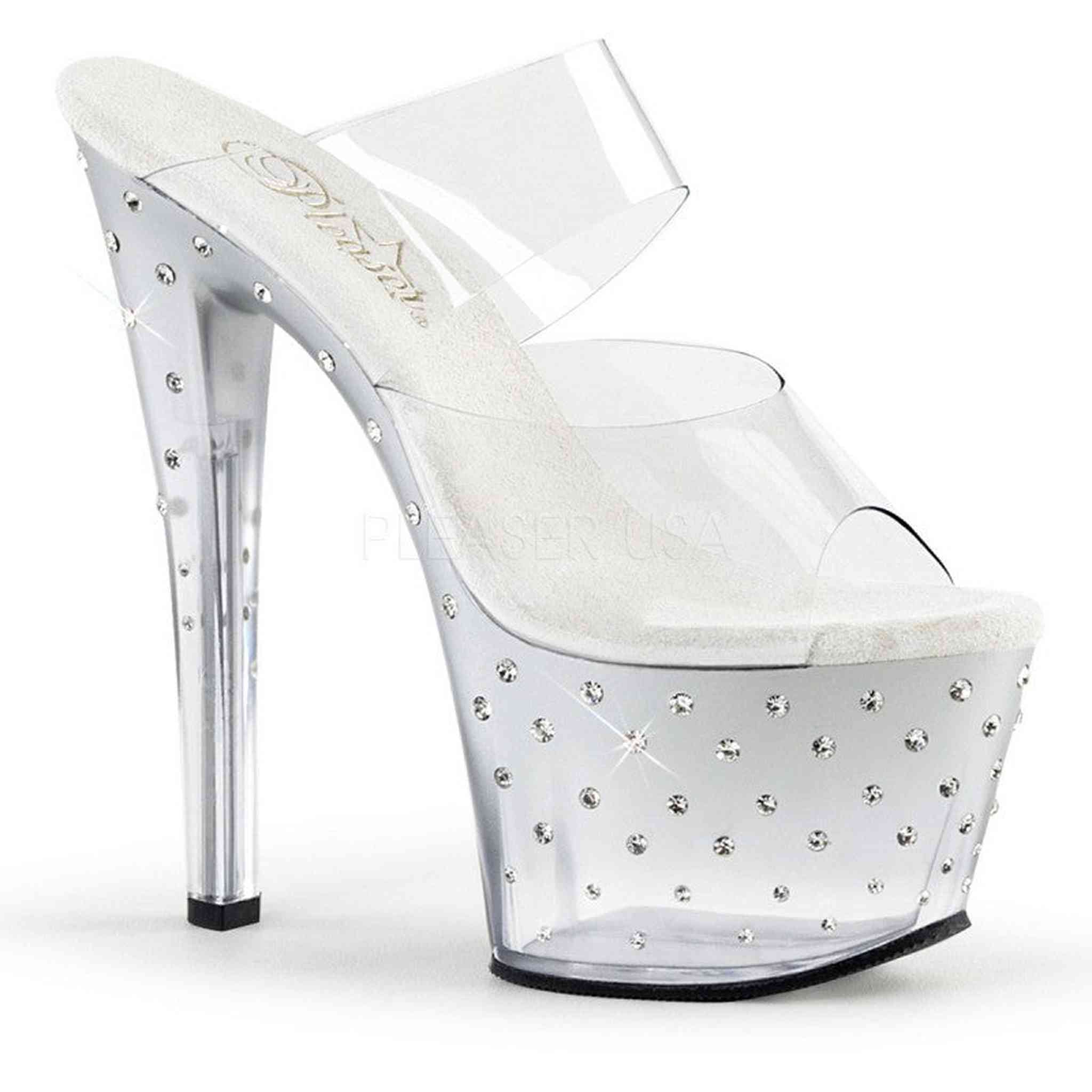 Sandalo Stardust Con Strass Plateau Trasparente Tacco 18