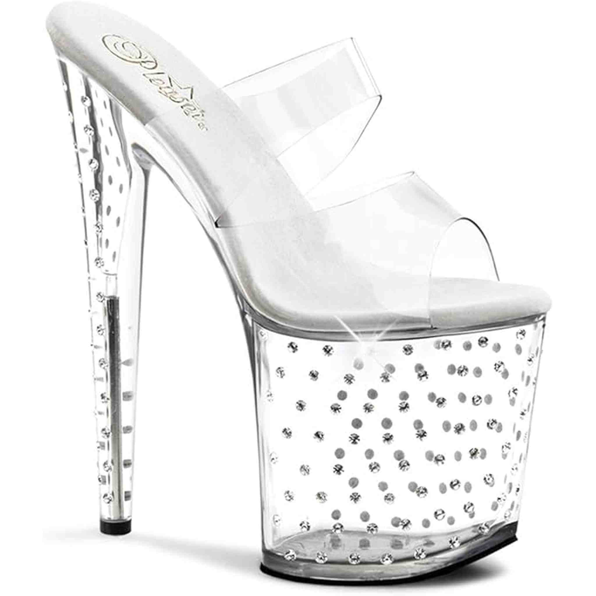 Sandalo Stardust Con Strass Plateau Trasparente Tacco 18