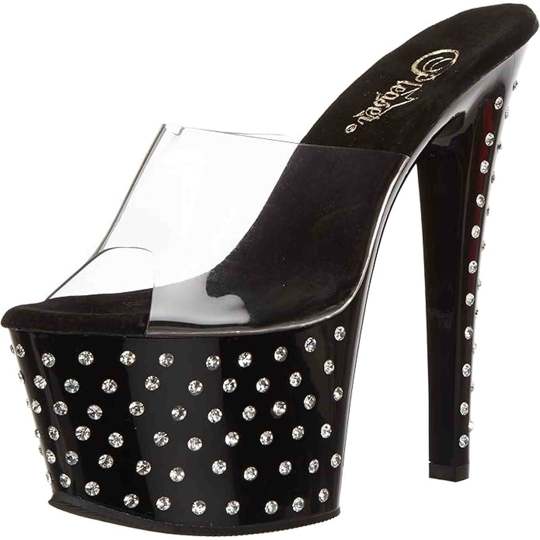 Sandalo Stardust Con Strass Plateau Trasparente Tacco 18