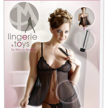 Set Lingerie + Toy Babydoll con perizoma coordinato aperto e vibratore classico multispeed