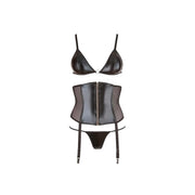 Set Reggiseno e Corpetto Nero/Trasparente con Clip Reggicalze