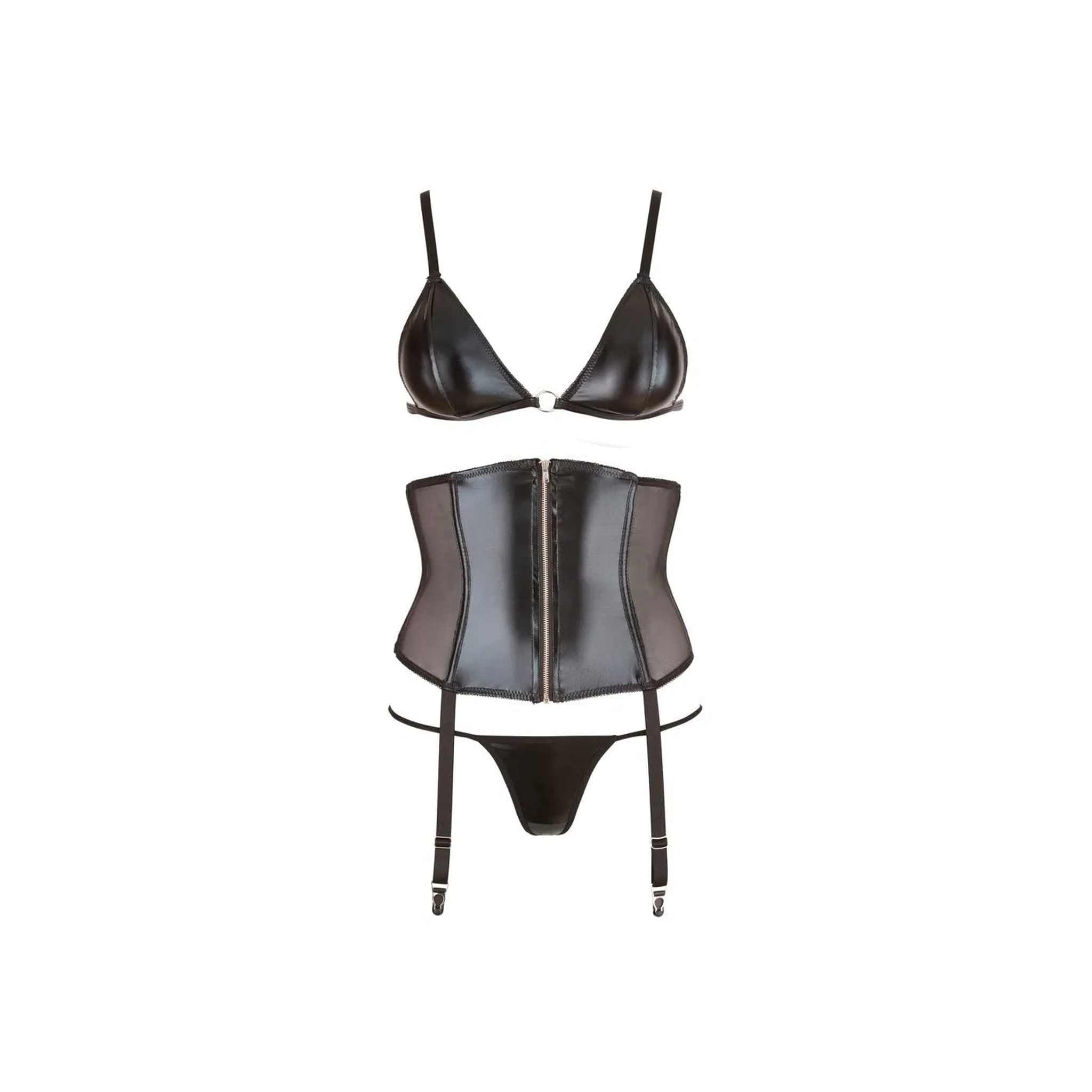 Set Reggiseno e Corpetto Nero/Trasparente con Clip Reggicalze