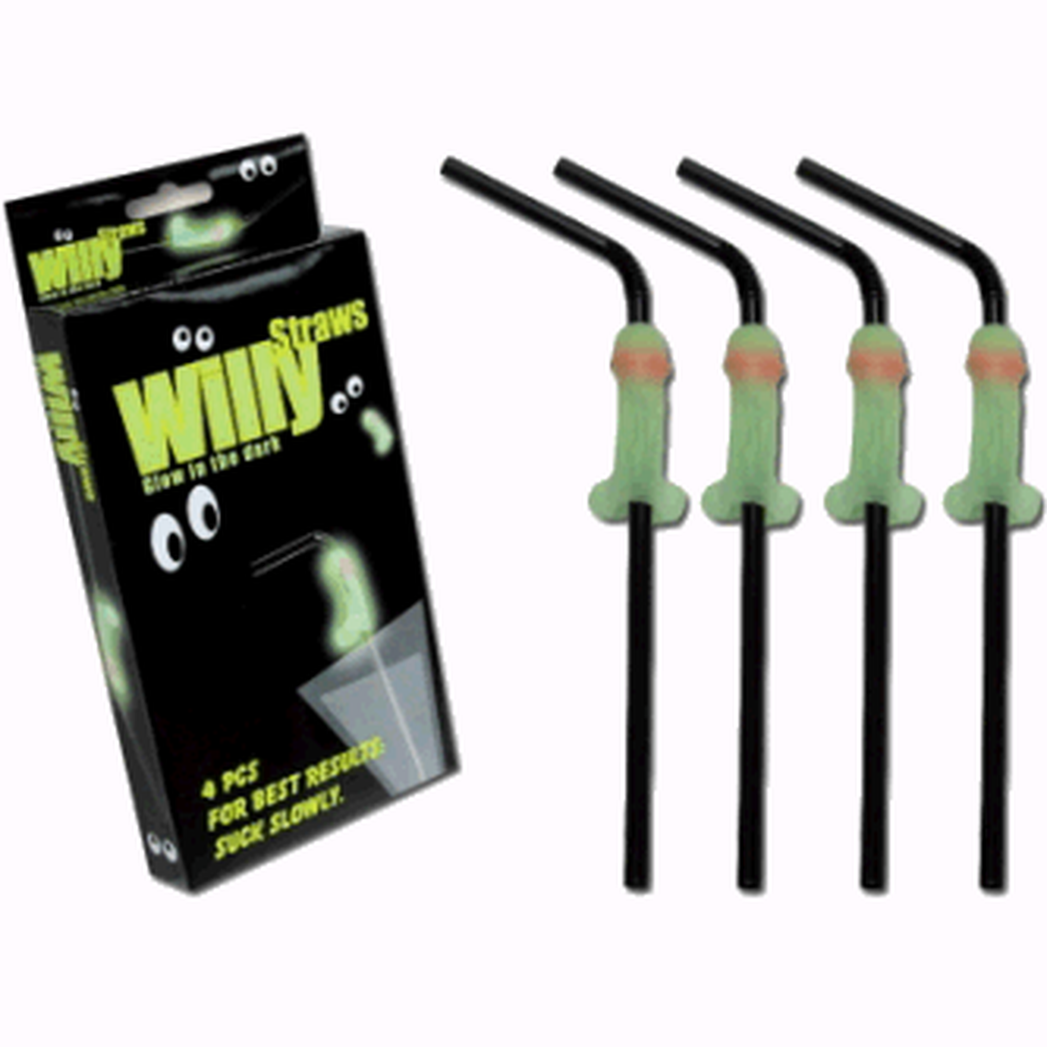 Set di 4 cannucce con peni fluo