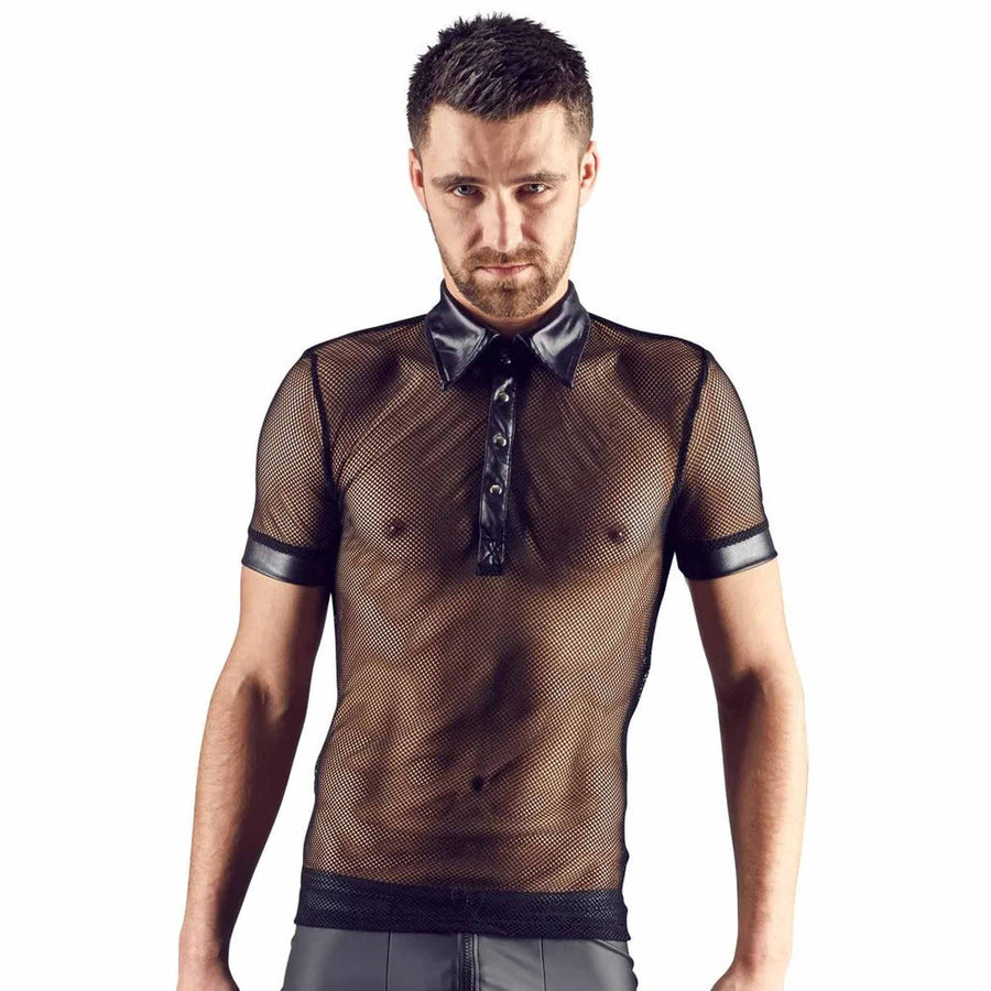 Shirt a rete con bordature in vinile