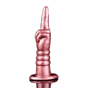 Dildo silicone liquido rosa Deva frontale pugno chiuso con manico ad anelli e base piatta