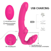 Strapon strapless rosa silicone con telecomando wireless e ricarica USB