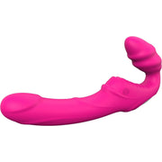 Vista laterale strapon strapless rosa silicone anatomico senza cinturino