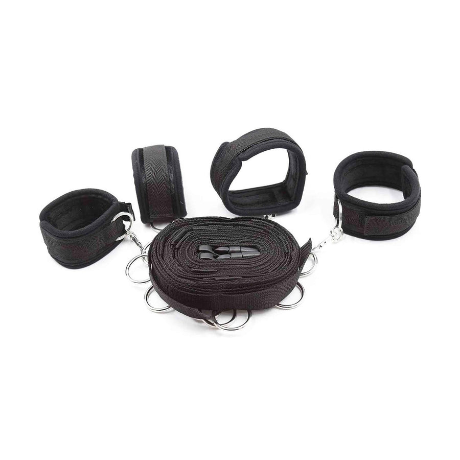 Bett- oder Wandgurte mit 5 Haken für Fußkettchen oder Armbänder – Schwarz. Länge verstellbar bis maximal 580 cm