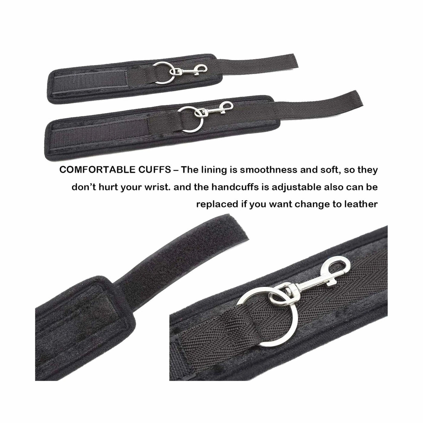 Straps da letto o da parete con 5 ganci per cavigliere o polsiere - Nero Lunghezza regolabile fino ad un massimo di 580 cm