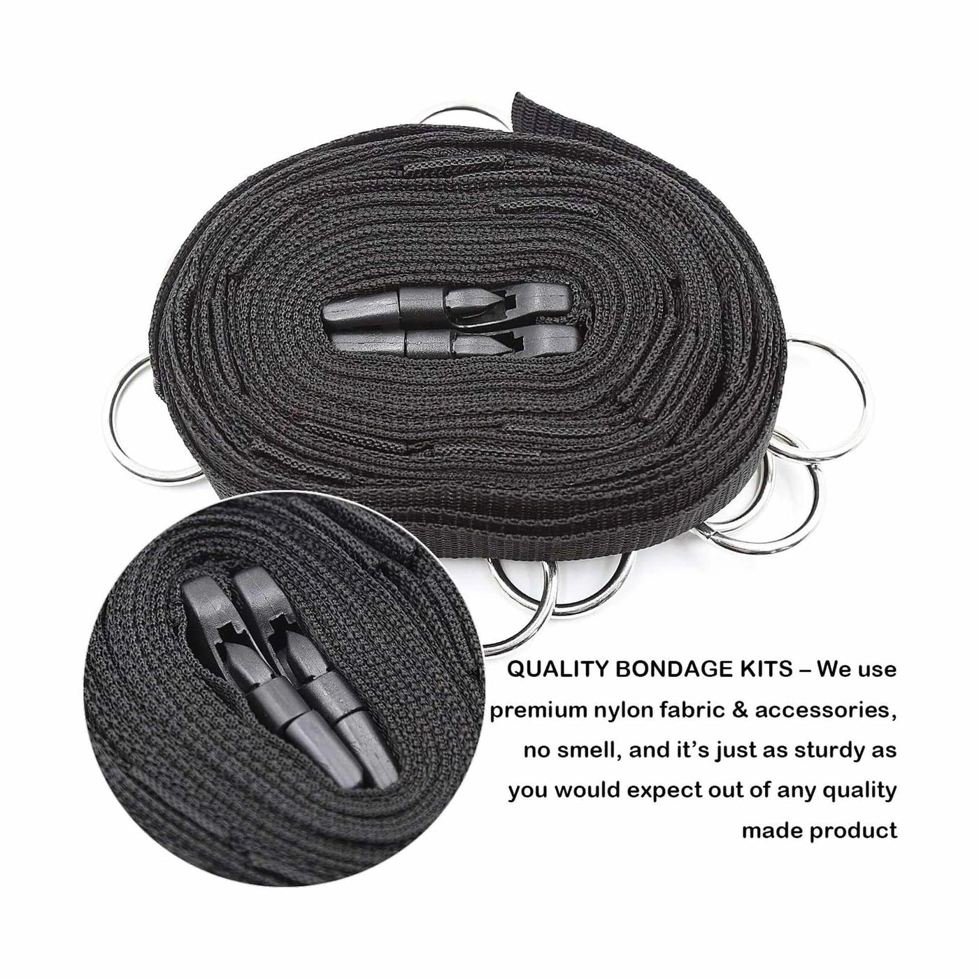 Straps da letto o da parete con 5 ganci per cavigliere o polsiere - Nero Lunghezza regolabile fino ad un massimo di 580 cm