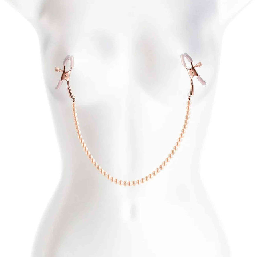 Weiße Nippelklemmen mit bronzefarbener Kugelkette