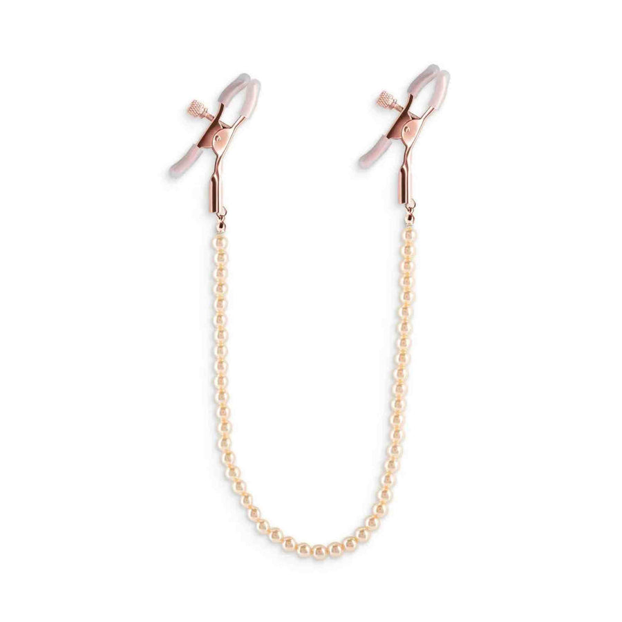 Weiße Nippelklemmen mit bronzefarbener Kugelkette