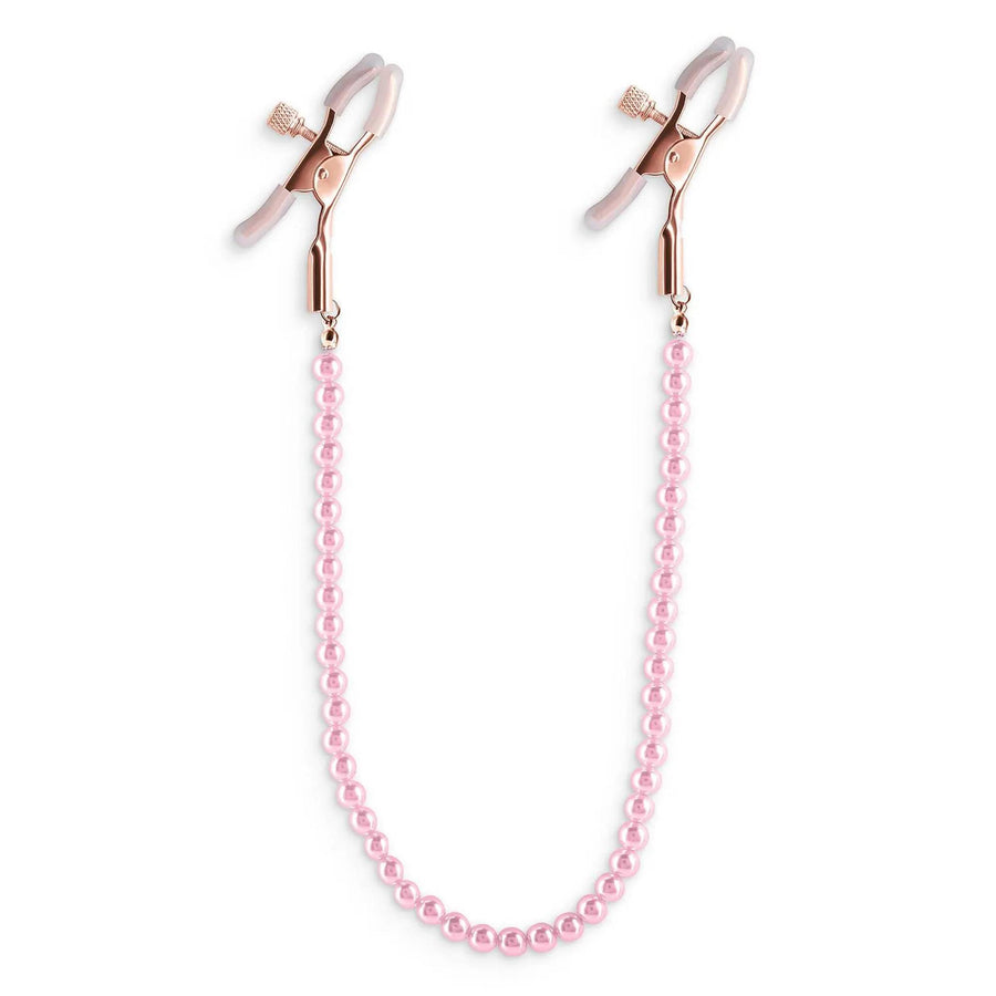 Weiße Nippelklemmen mit rosa Perlen