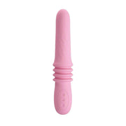 Vibratore cilindrico rosa in silicone opaco con tre controlli sul manico