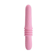 Profilo vibratore rosa in silicone con testa curva e manico pulsanti ovali