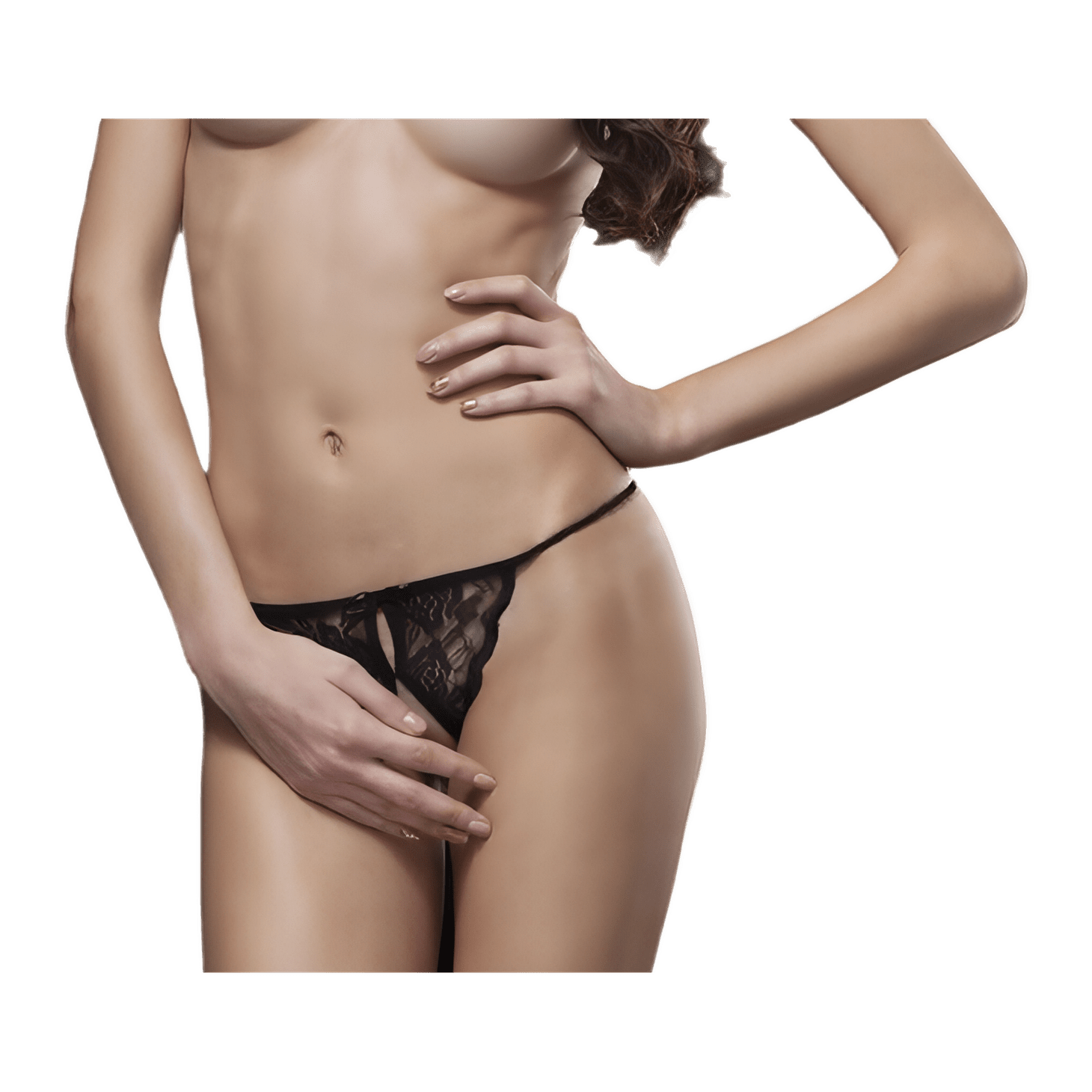 Tanga Nero Aperto Rosy con Fiocchetti - GoEstasy