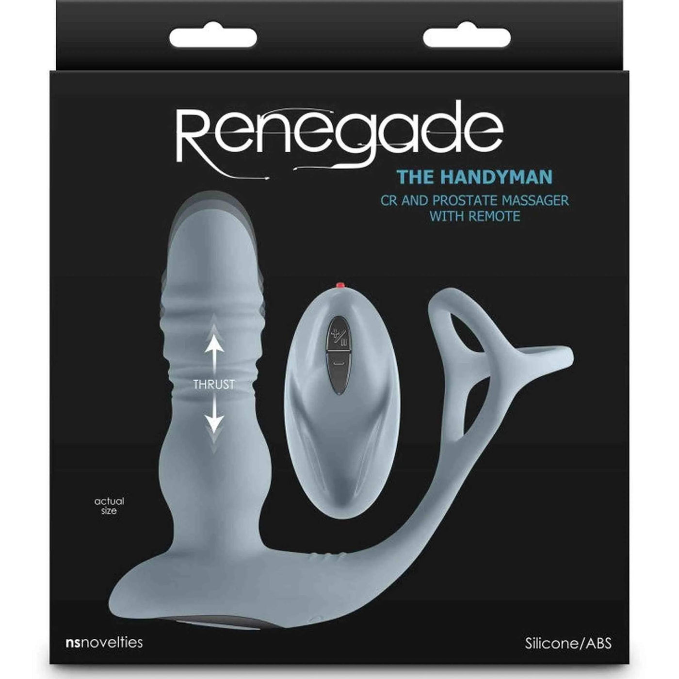 Packaging Renegade The Handyman con indicazione dimensioni reali e movimento di spinta
