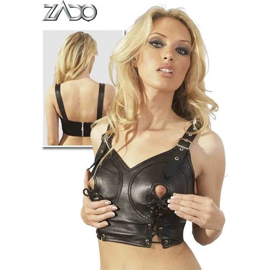 Genuine leather top with exposed nipple - Size M