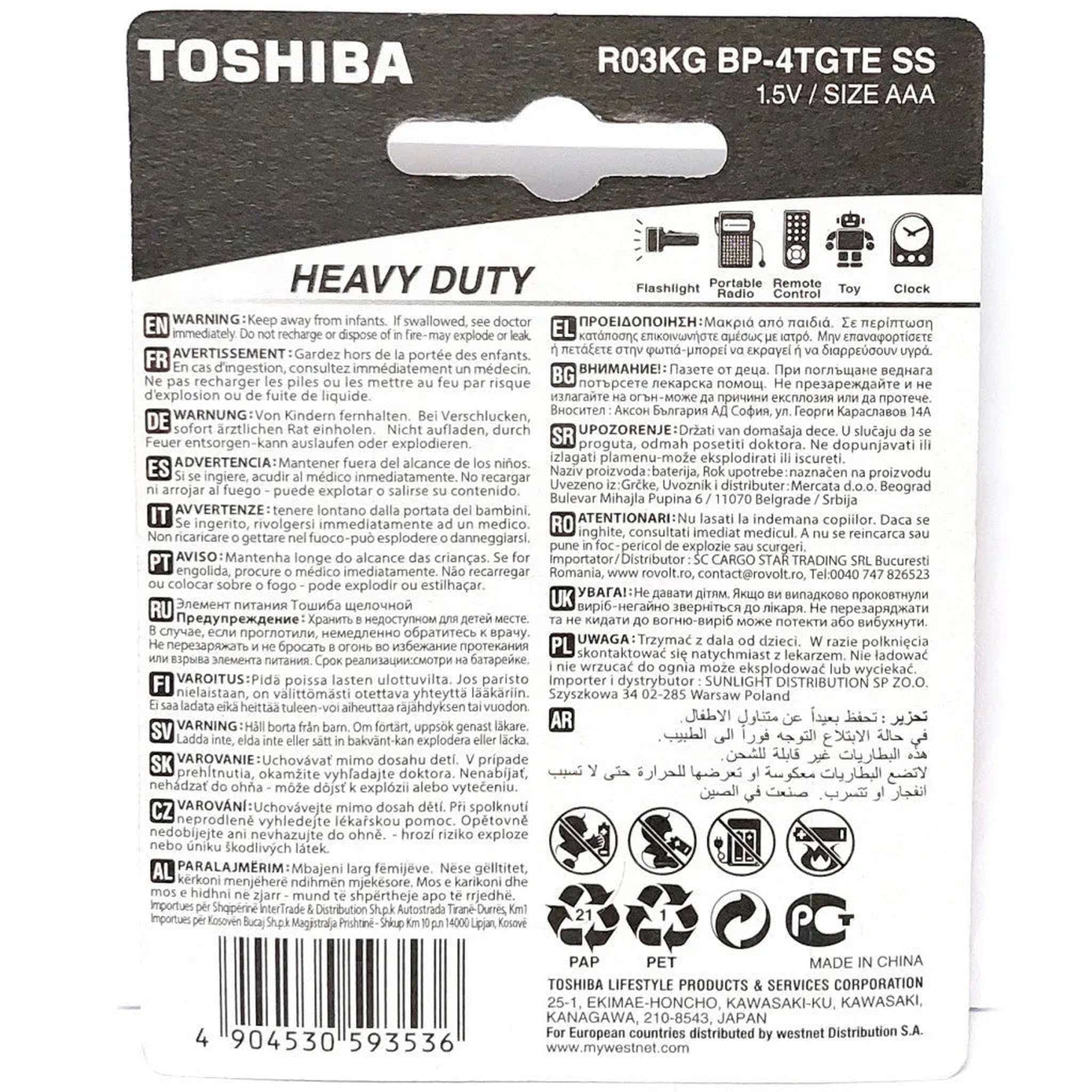 Toshiba Pile Mini Stilo Formato AAA 15V - Confezione da 4 Pezzi