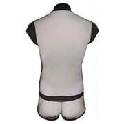 Tuta Corta Uomo Sexy Con Zip e Inserti a Rete e Fantasia a Bande Nere