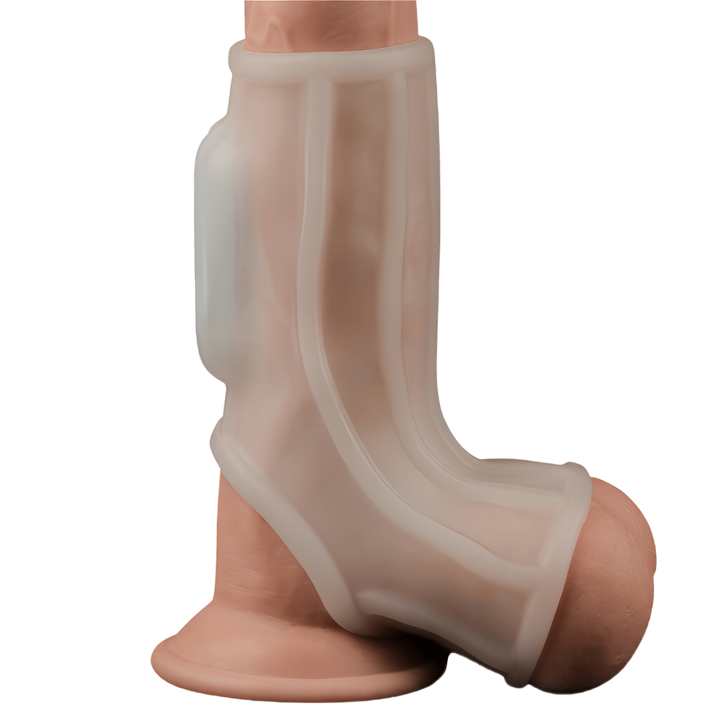 Vibrating Ridge Knights Guaina Fallica Intera Stimolante con Vibrazione- Bianco - GoEstasy