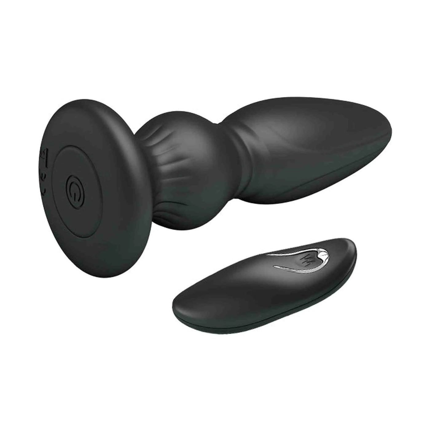Top view plug anale nero con simbolo accensione e telecomando