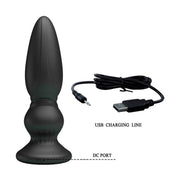 Plug anale ricaricabile USB nero con porta DC visibile
