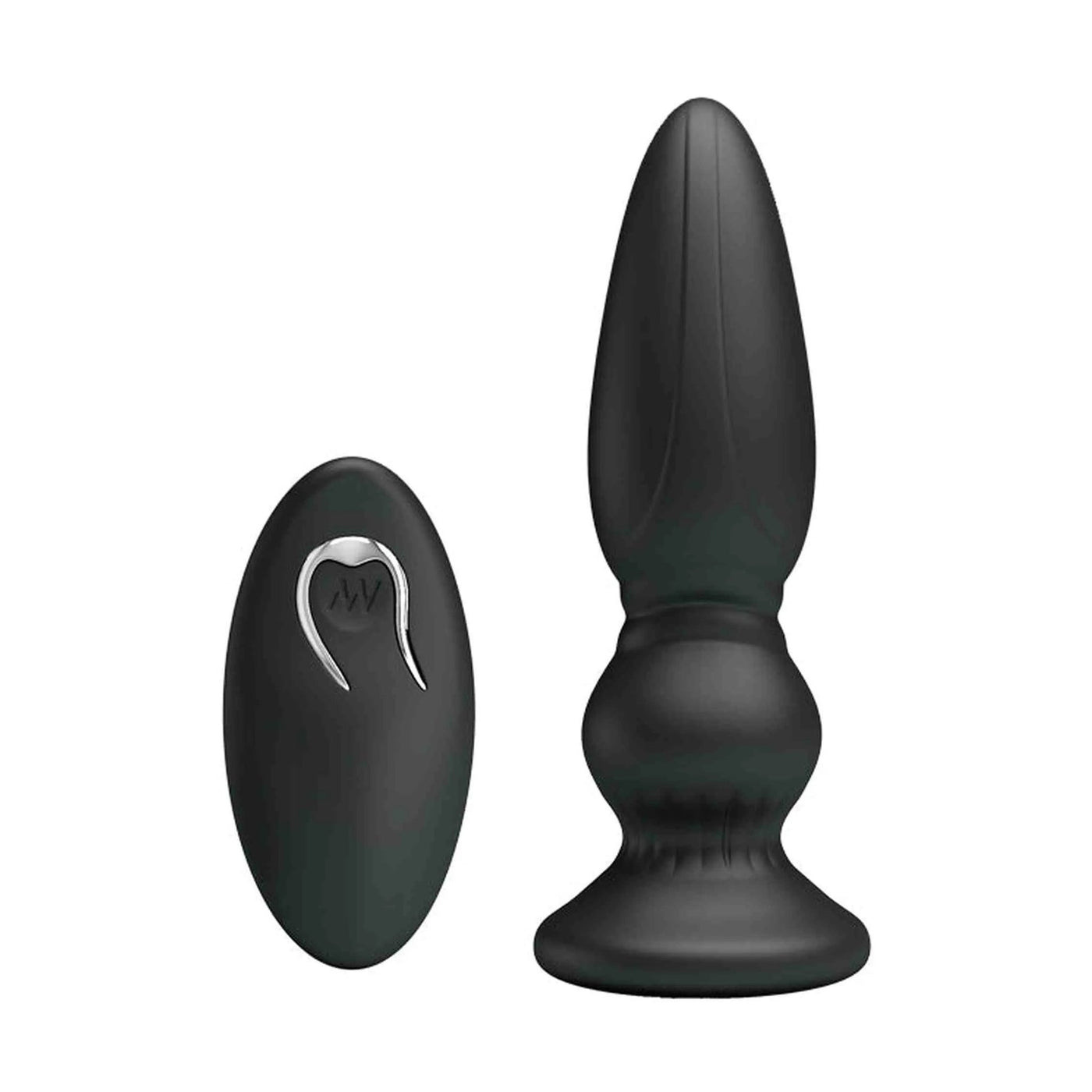 Plug anale nero in silicone con telecomando wireless e finitura opaca