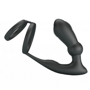 Vibratore anale nero silicone doppio anello forma ergonomica liscia