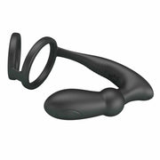 Vista laterale vibratore anale nero silicone doppio anello protuberanza sferica