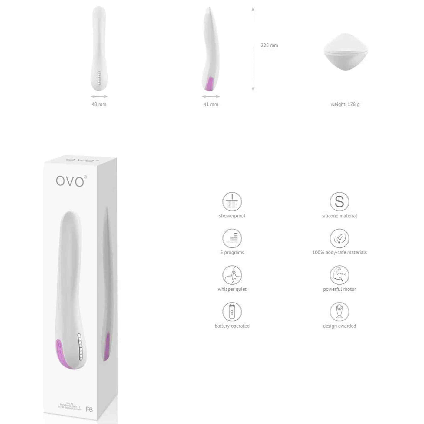 Vibratore Design OVO F6 - Bianco/Rosa