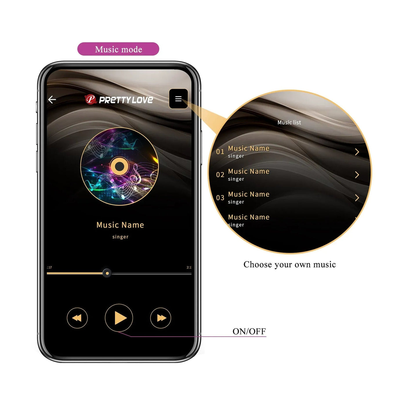 Modalità musica app vibratore selezione brani playlist