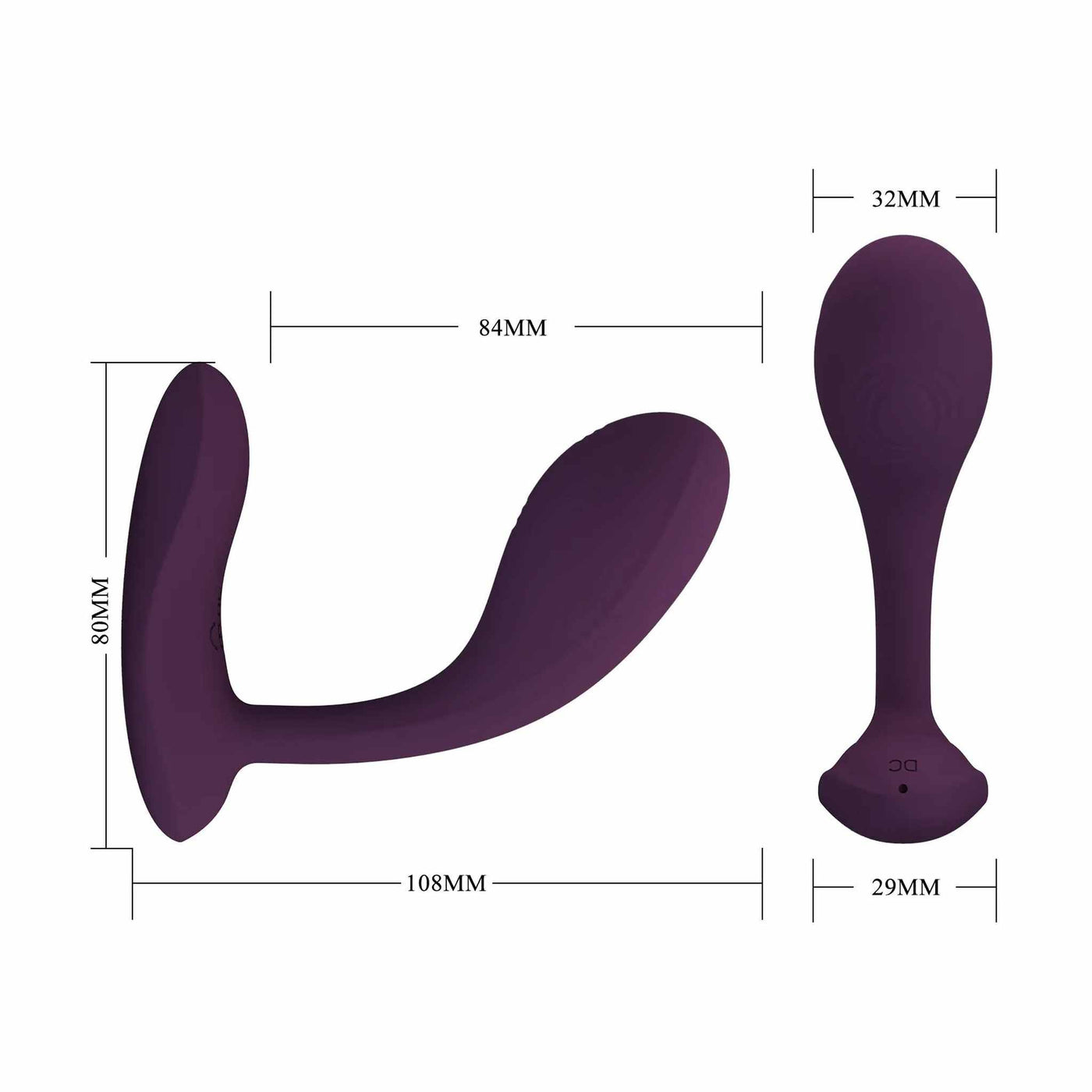 Schema tecnico misure vibratore viola scuro ergonomico